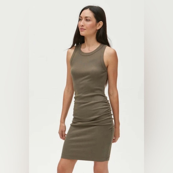 MICHAEL STARS ELIZA DRESS small EUC COTTON A-LINE MINI Shift DOLMA Army Green - Picture 6 of 6